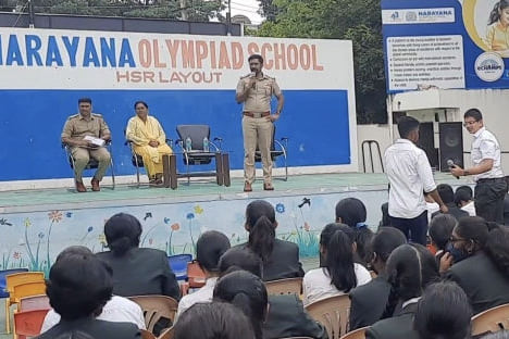 Addressing the students — Speaking to students at Narayana Olympiad School, HSR Layout.